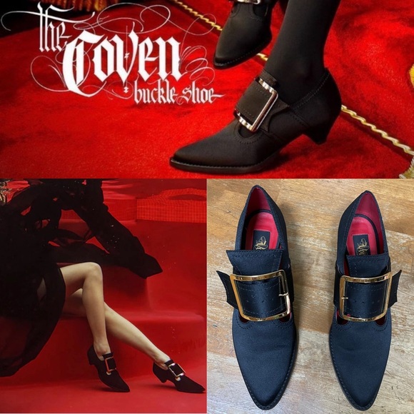 Kat Von D Shoes Rare Kat Von D The Coven Gold Buckle Black Satin